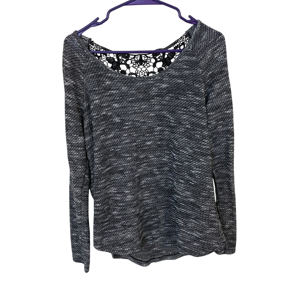 FYLO Black & White Knit Long Sleeve Top w/ Black Lace Back -‎ Women's Large